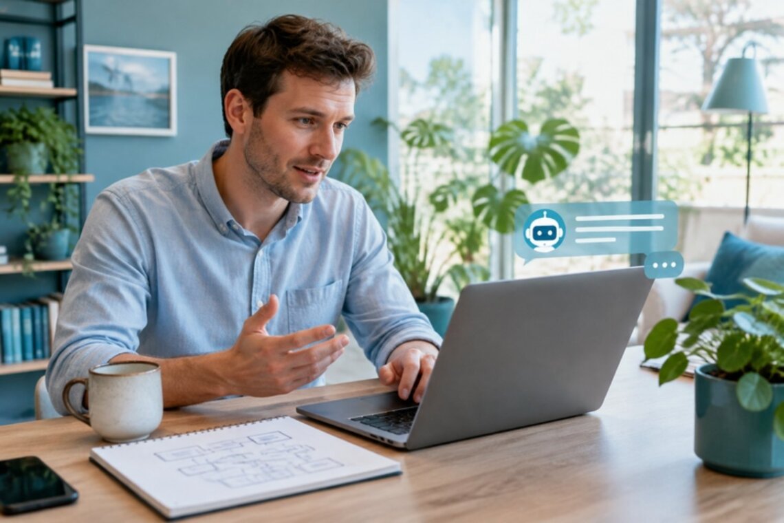 Professional beschrijft aan een AI-assistent wat hij nodig heeft