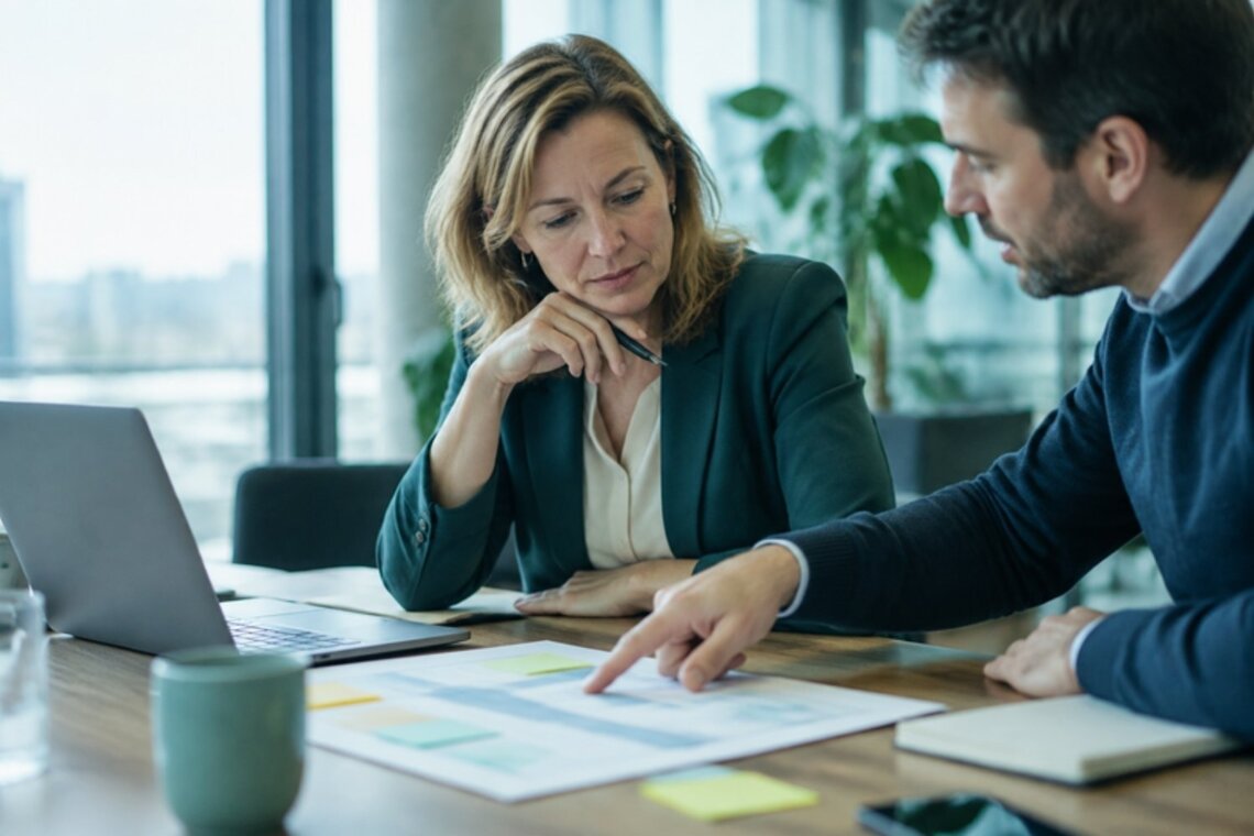 Accountmanager bereidt met een collega een klantgesprek voor aan de hand van het accountplan